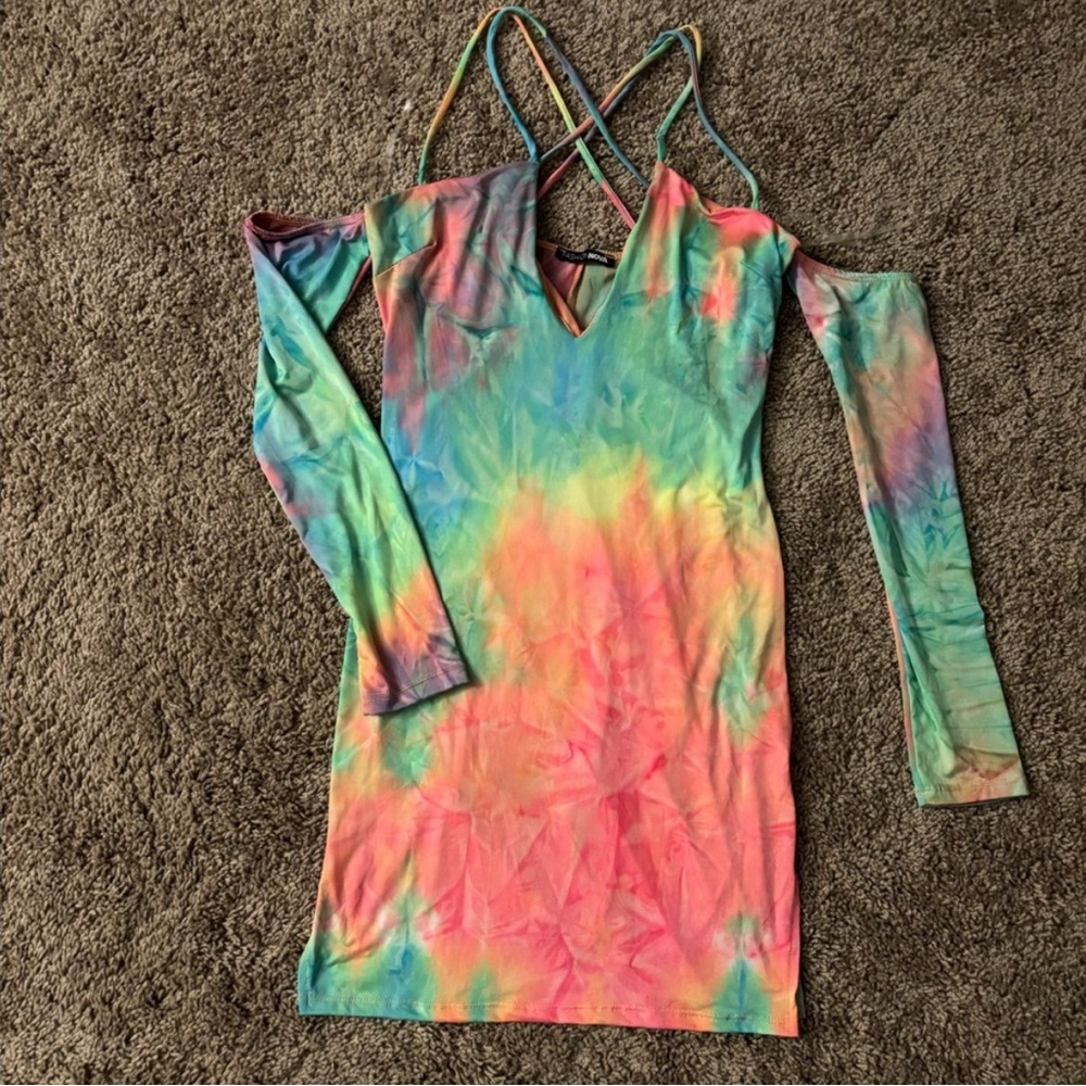Fashion Nova Tie-Dye Long Sleeve Dress